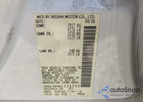 2016 Nissan Altima 2.5 Sr from USA, damaged, VIN 1N4AL3AP6GC221755